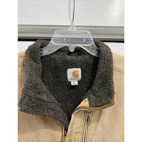 Carhartt V33-211 Thrashed & Faded Brown Mock Neck Sherpa Lined Work Vest Size XL